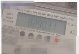 Single-phase digital electricity meter showing the kWh reading